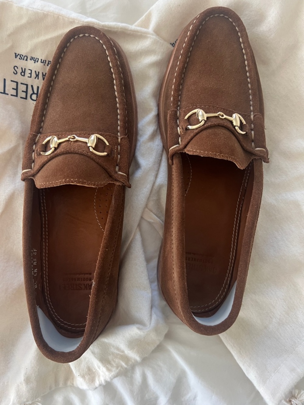 Men's Suede Bit Loafers in Brown with Gold Hardware